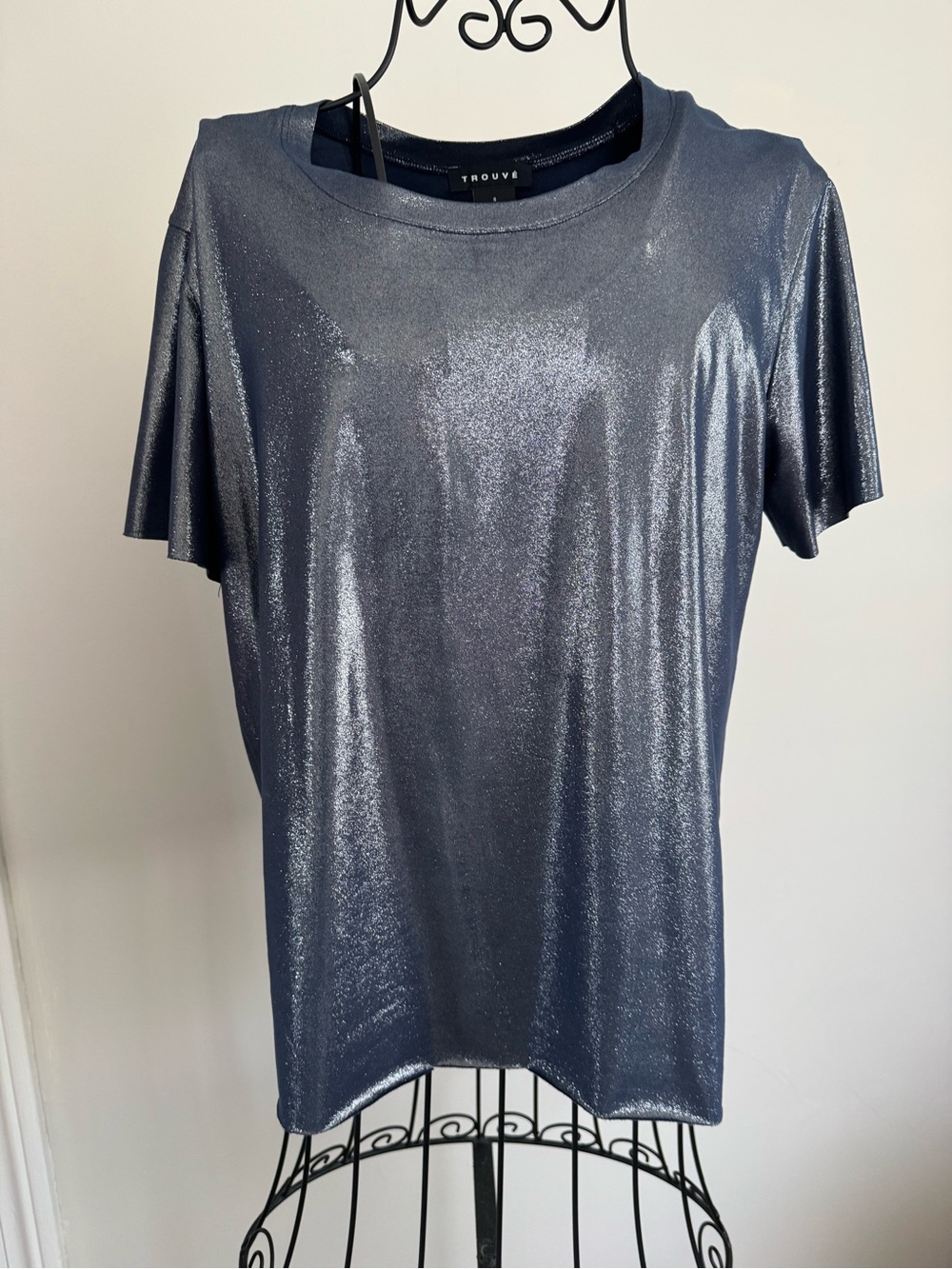 Women’s Metallic Shimmer Short-Sleeve Shirt - dark blue